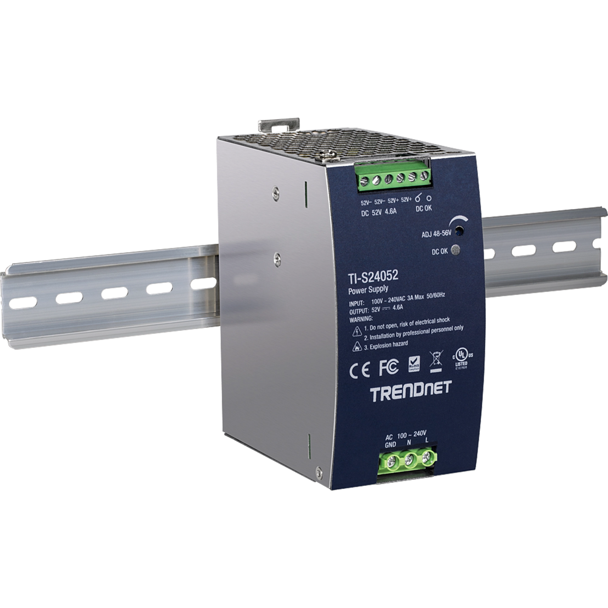 TRENDNET - TI-S24052 - 240W, 52V DC, 4.61A AC to DC DIN-Rail Power Supply with PFC Function
