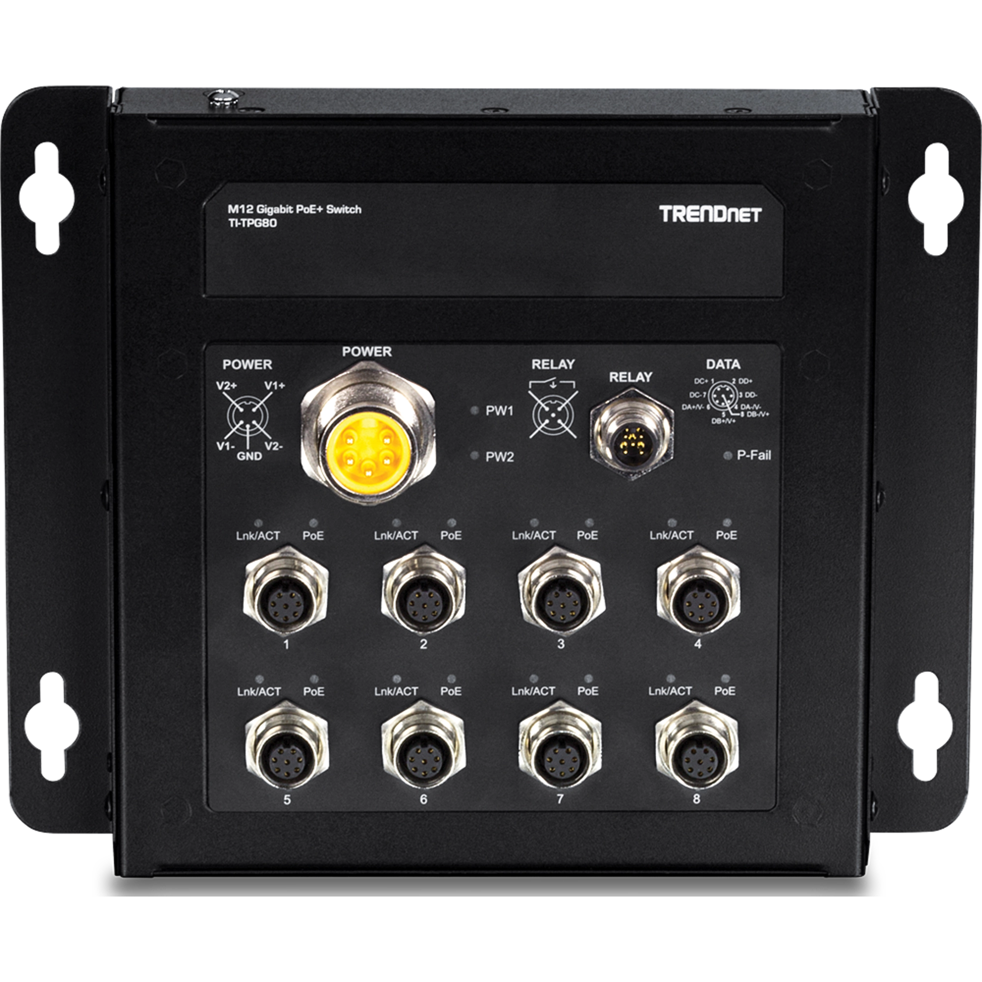 TRENDNET - TI-TPG80 - 8-Port Industrial EN50155 M12 Gigabit PoE+ Railway Switch