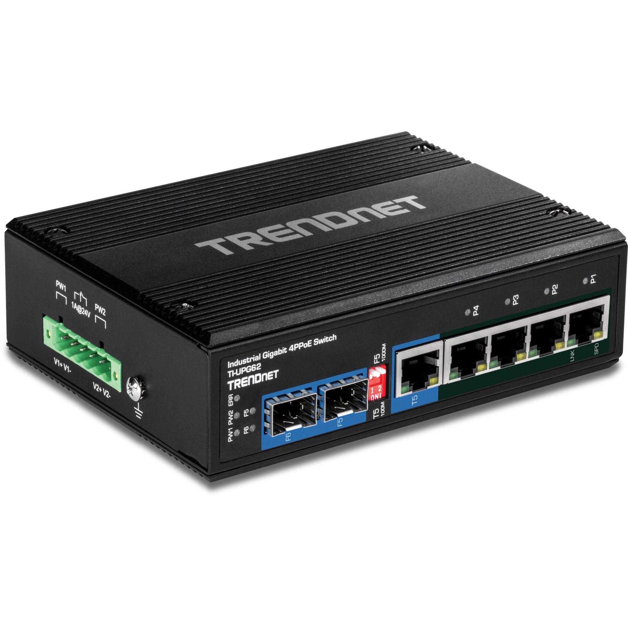 TRENDNET - TI-UPG62 - 6-Port Hardened Industrial Gigabit Ultra PoE DIN-Rail Switch