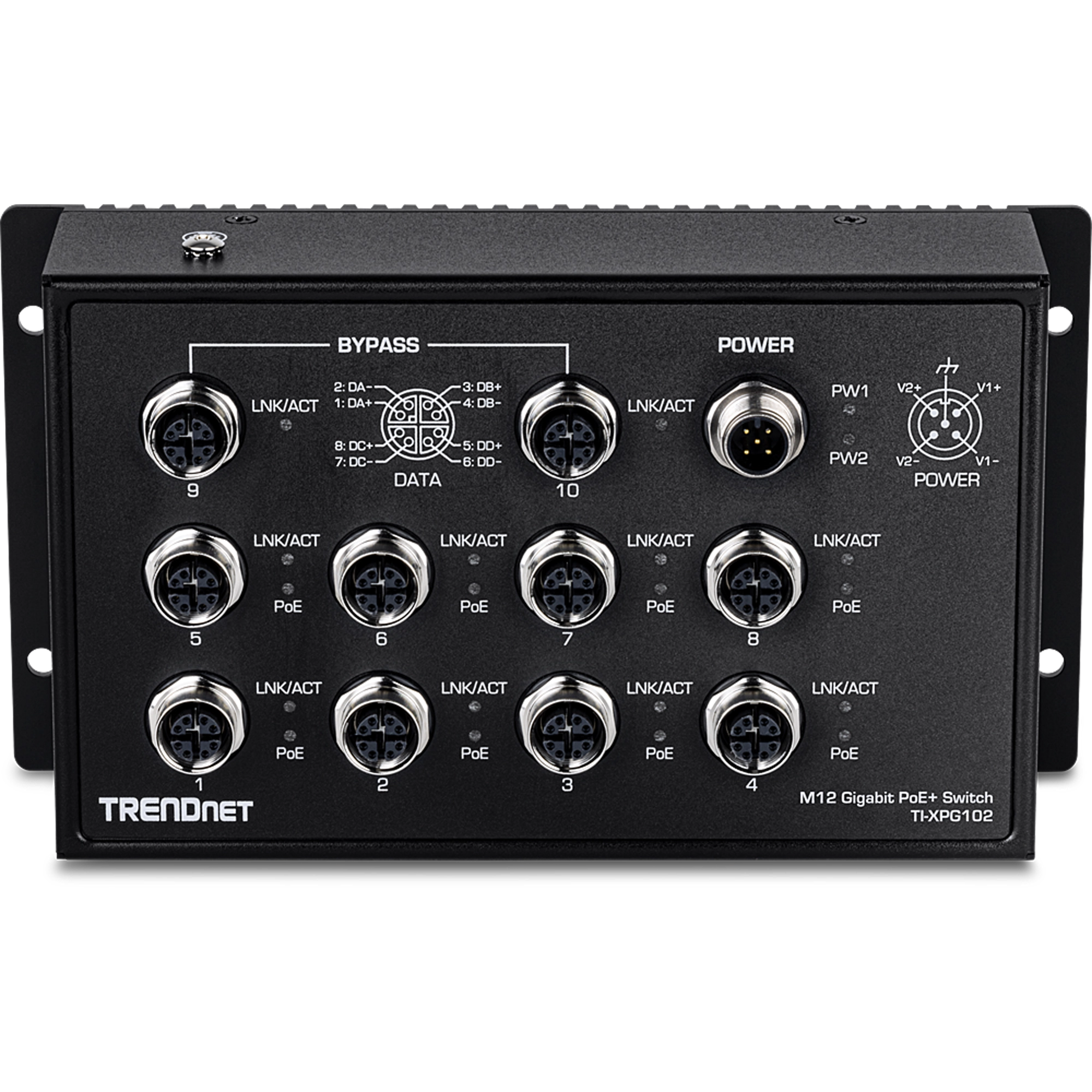 TRENDNET - TI-XPG102 - 10-Port Industrial EN 50155 M12 Gigabit PoE+ Railway Switch