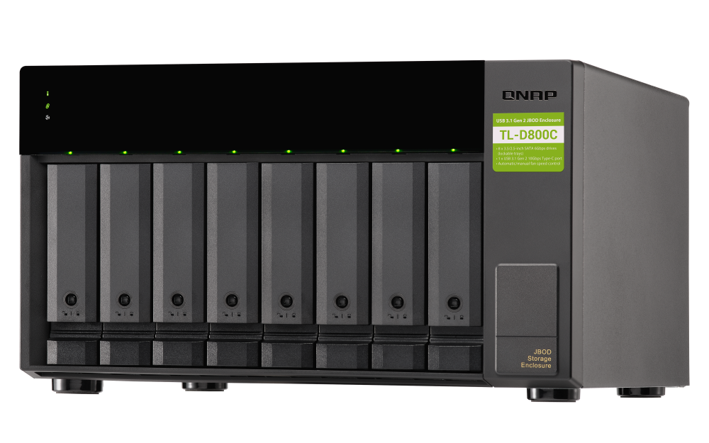 QNAP - TL-D800C-US - 8-bay desktop USB-C 3.1 Gen2 10Gbps JBOD expansion unit  with a 1-meter USB-C to USB-A 3.1 Gen2 cable