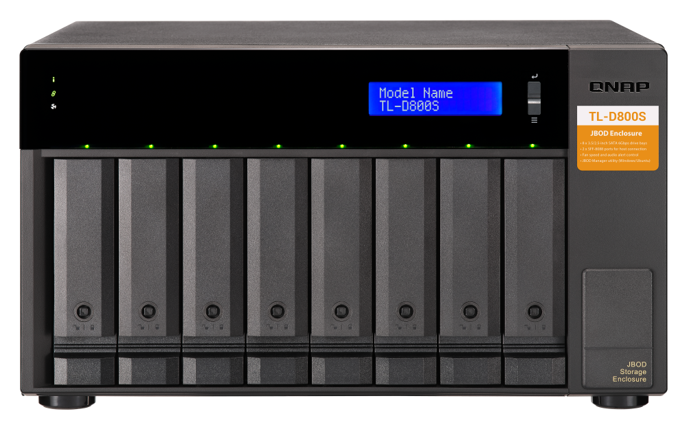 QNAP - TL-D800S-US - 8-bay desktop SATA JBOD expansion unit with a QXP-800eS-A1164 PCIe SATA host card and 2 SFF-8088 to SFF-8088 SAS/SATA 6Gb/s external cables