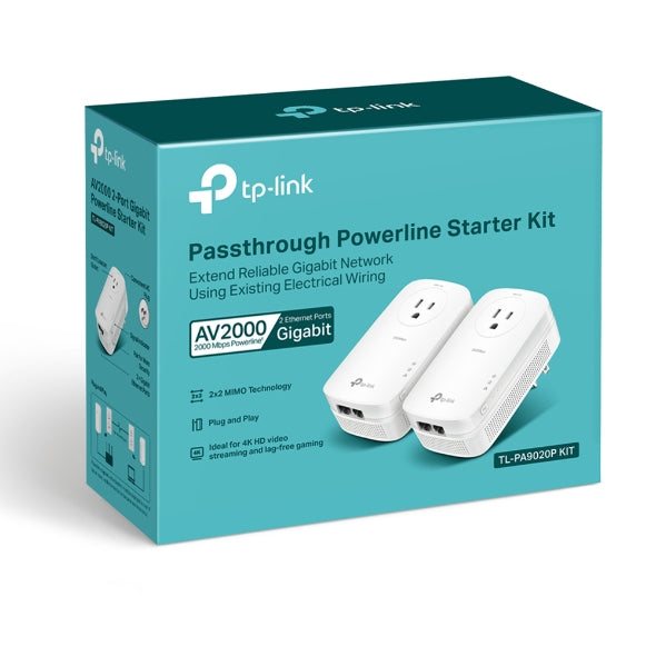 TP-Link - TL-PA9020P KIT - AV2000 2-Port Gigabit Passthrough Powerline Starter Kit