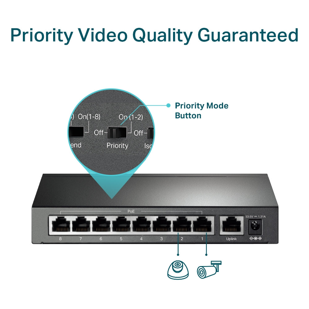 TP-Link - TL-SF1009P - 9 Port 10/100mbps Desktop Switch With 8 Port Poe+
