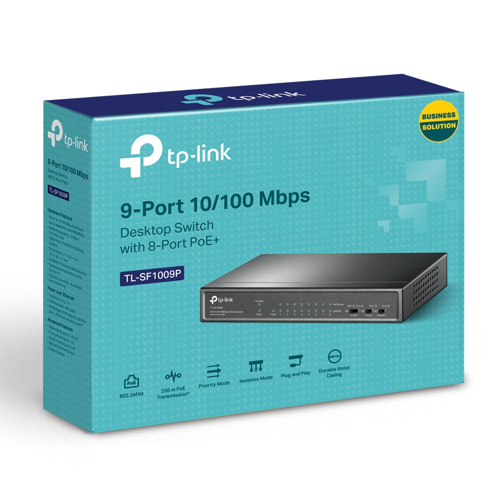 TP-Link - TL-SF1009P - 9 Port 10/100mbps Desktop Switch With 8 Port Poe+