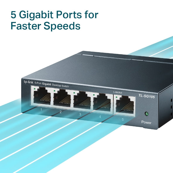 TP-Link - TL-SG105 - 5PORT GIGABIT DESKTOP SWITCH PERP STEEL DESIGN DESKTOP/WALL-MOUNTING