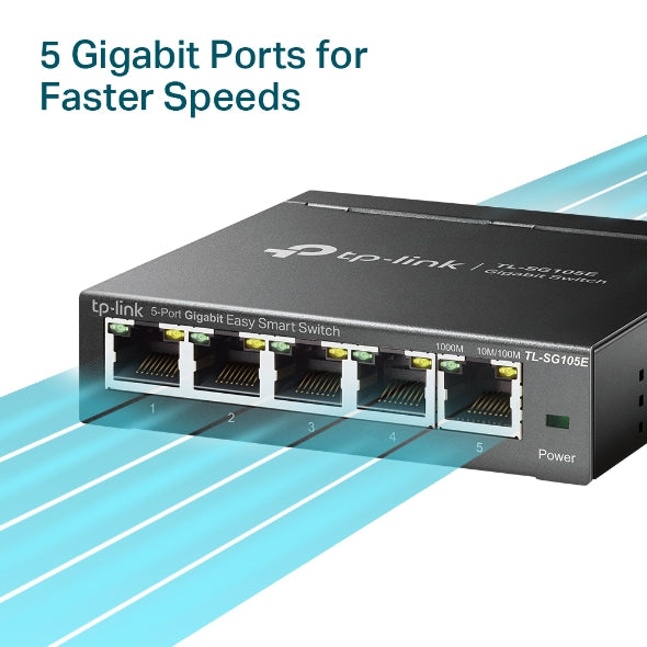 TP-Link - TL-SG105E - 5PORT 10/100/1000 GIGABIT EASY PERP SMART SWITCH