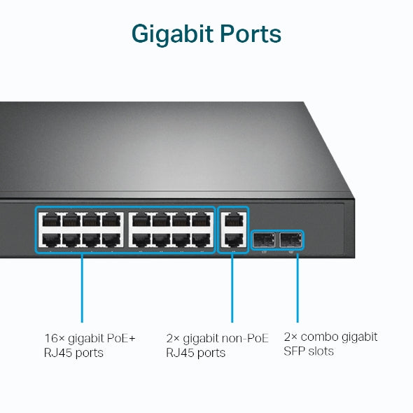 TP-Link - TL-SG1218MP - 18-PORT GIGABIT RACKMOUNTSWITCHPERP W 16-PORT POE+ PORT
