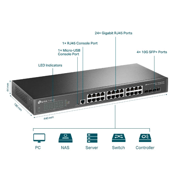 TP-Link - TL-SG3428X - JETSTREAM 24-PORT GIGABIT L2+ PERP MANAGED SWITCH W/ 4 10GE SFP+ SLOTS