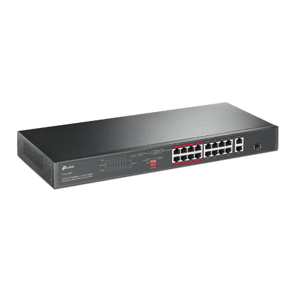 TP-Link - TL-SL1218P - 16-PORT 10/100MBPS + 2-PORT GBTPERP RACKMOUNT SWITCH WITH 16-PORT POE+