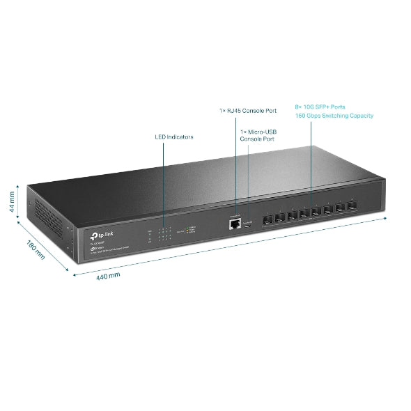 TP-Link - TL-SX3008F - JETSTREAM 8-PORT 10GE SFP+ PERP L2+ MANAGED SWITCH