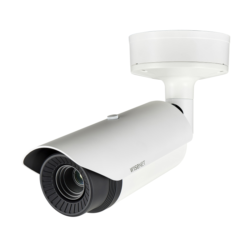 Hanwha - TNO-4040T - Wisenet T network outdoor vandal thermal bullet camera (uncooled), 640x480 @ 30fps, 19mm fixed focal lens (32°), triple codec H.265/H.264/MJPEG with Wisestream II, built-in SD card slot (1x256GB), advanced video analytics and sou
