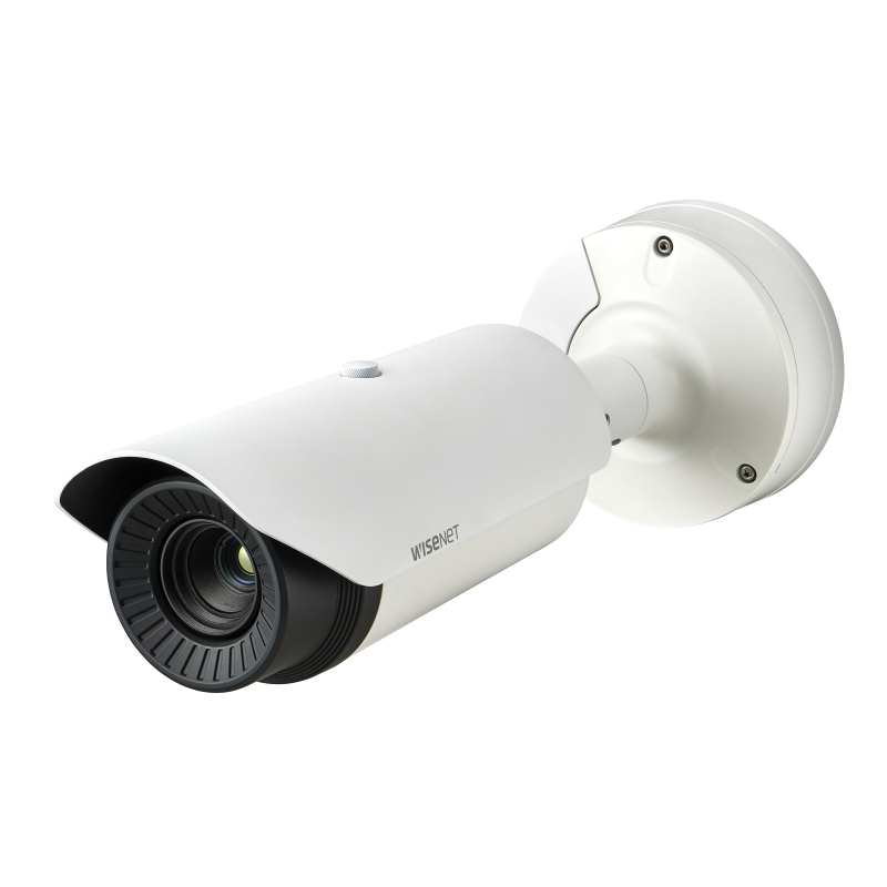 Hanwha - TNO-4040T - Wisenet T network outdoor vandal thermal bullet camera (uncooled), 640x480 @ 30fps, 19mm fixed focal lens (32°), triple codec H.265/H.264/MJPEG with Wisestream II, built-in SD card slot (1x256GB), advanced video analytics and sou