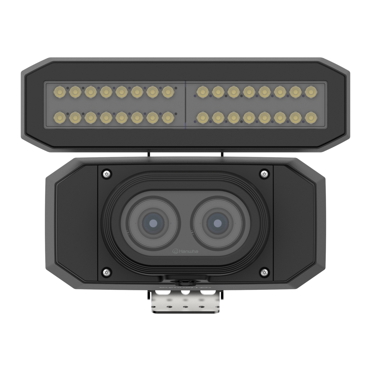 Hanwha - TNS-9050IBC - Wisenet T network BCR (Barcode Reader Camera) for Barcode Reading and Video Monitoring. Mono: 4K, Color: 4K. Max 20fps @ 4K MONO/COLOR each. 25mm machine vision lens. Removable and replaceable LED module (32 LEDs module is defa