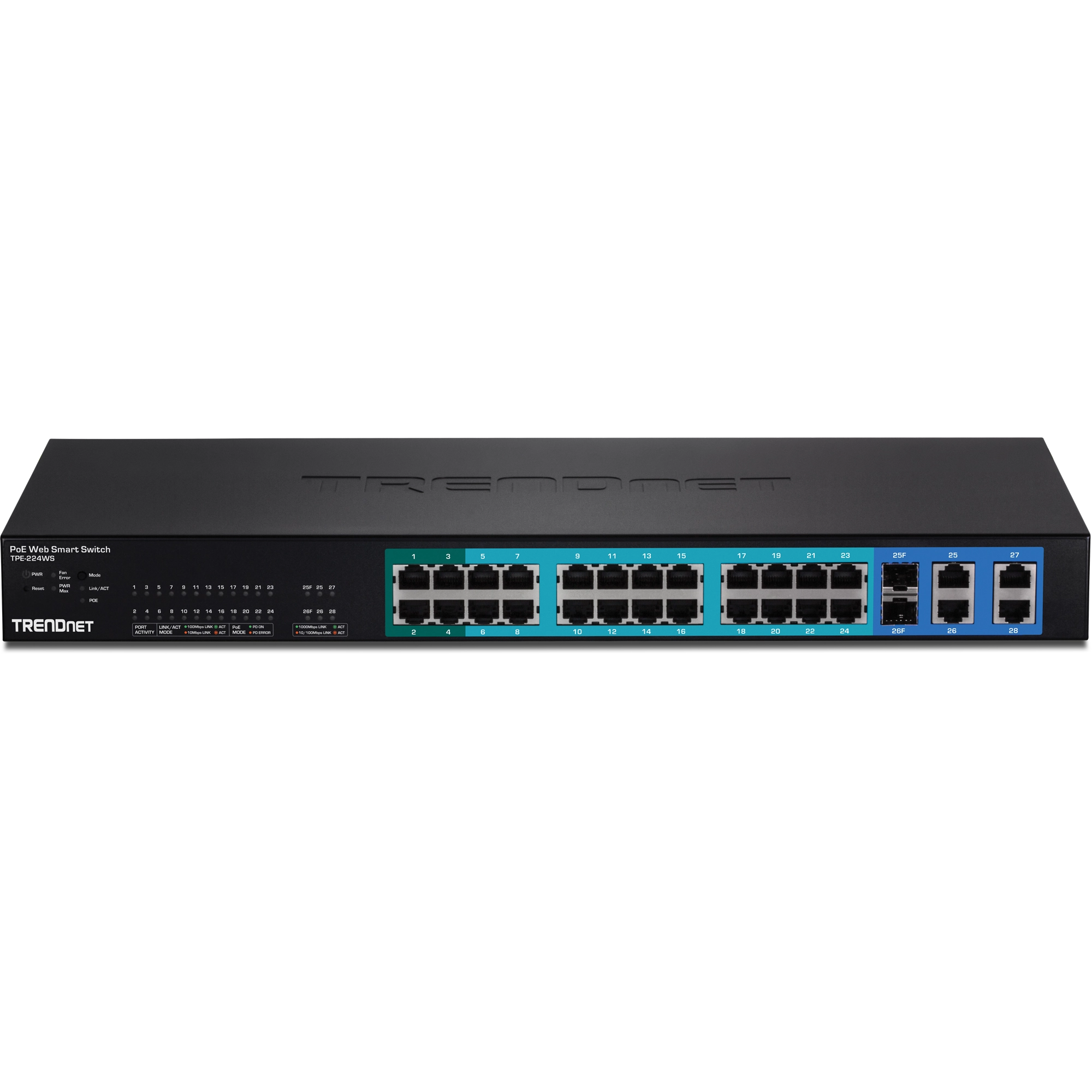 TRENDNET - TPE-224WS - 24-port 10/100Mbps Web Smart PoE Switch w/ 4 Gigabit Ports and 2 Mini-GBIC Slots