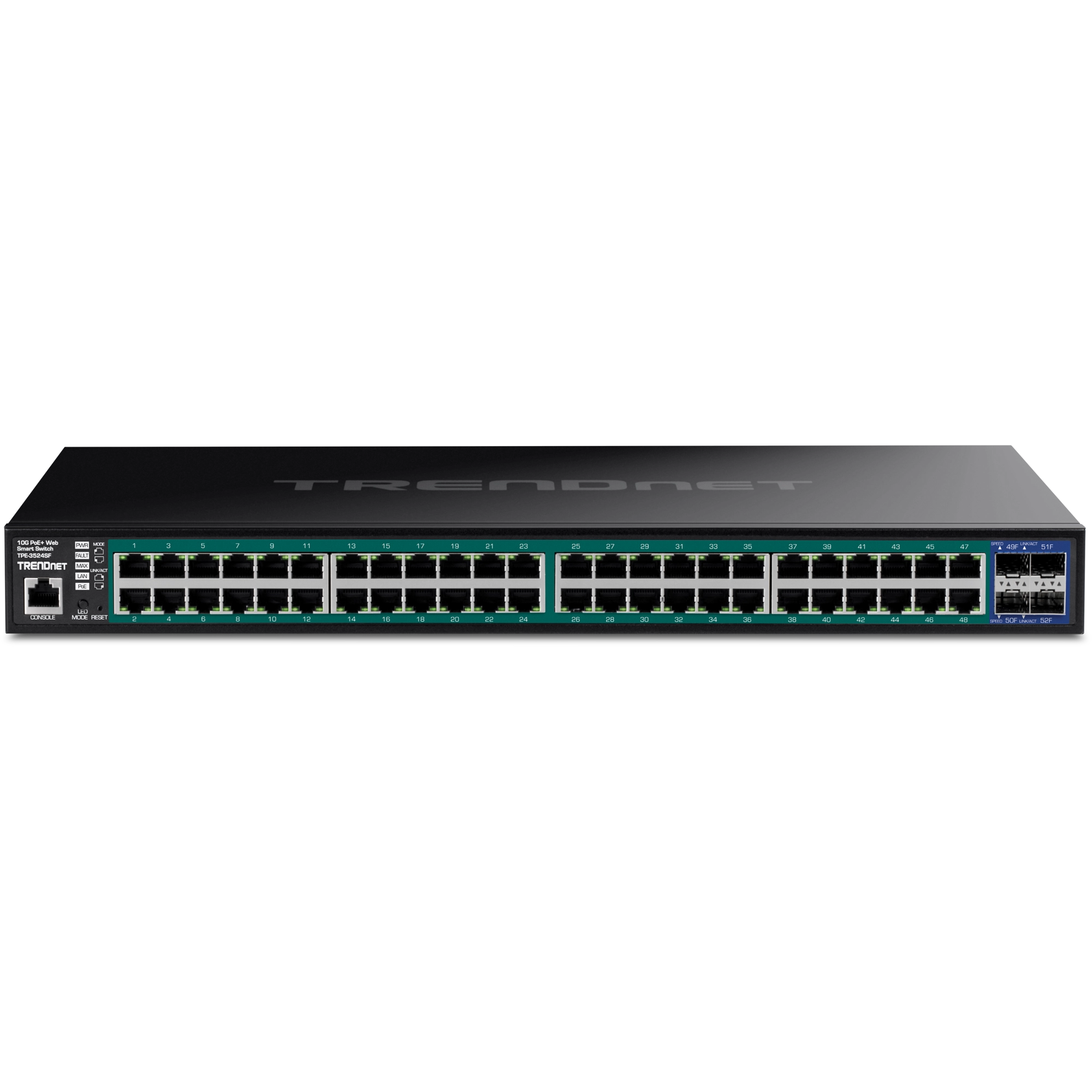 TRENDNET - TPE-3524SF - 52-port Gigabit Web Smart 740W PoE+ Switch with 10G SFP+ Slots