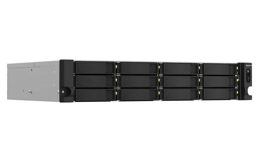 QNAP - TS-1264U-RP-4G-US - QNAP 2U 12-bay NAS/iSCSI IP-SAN, Intel Celeron 4C/4T (up to 2.7GHz), 4GB RAM, 2.5GbE LAN, 4K HDMI v1.4b, PCIe Expansion Slot, Redundant PSU