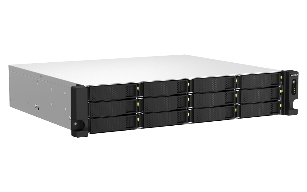 QNAP - TS-1264U-RP-4G-US - QNAP 2U 12-bay NAS/iSCSI IP-SAN, Intel Celeron 4C/4T (up to 2.7GHz), 4GB RAM, 2.5GbE LAN, 4K HDMI v1.4b, PCIe Expansion Slot, Redundant PSU