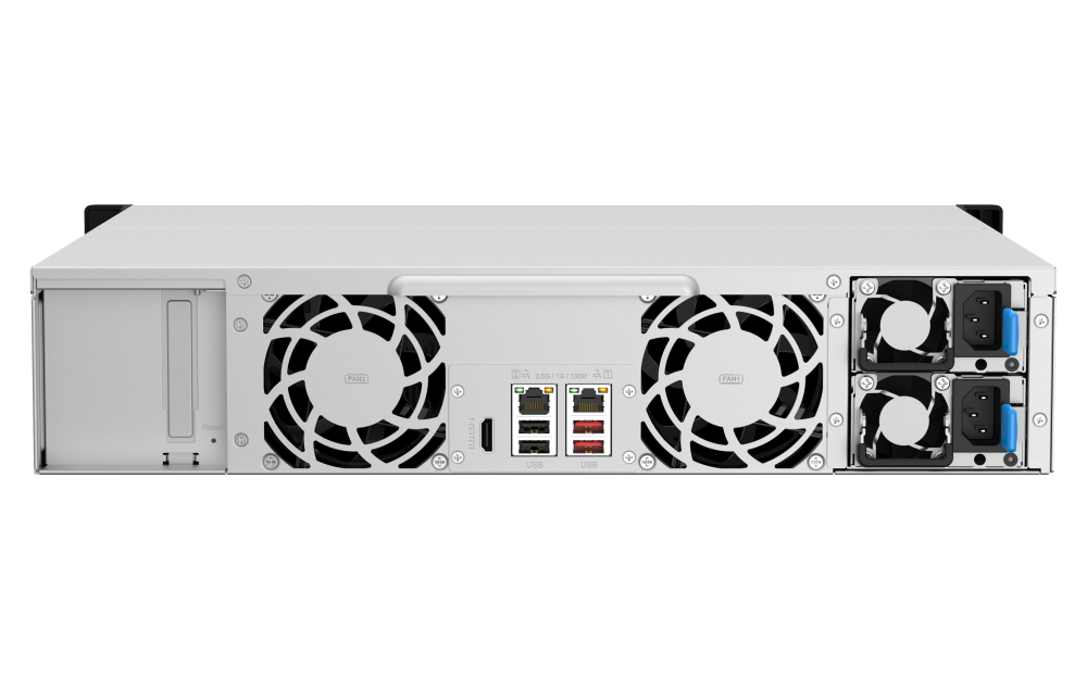 QNAP - TS-1264U-RP-4G-US - QNAP 2U 12-bay NAS/iSCSI IP-SAN, Intel Celeron 4C/4T (up to 2.7GHz), 4GB RAM, 2.5GbE LAN, 4K HDMI v1.4b, PCIe Expansion Slot, Redundant PSU