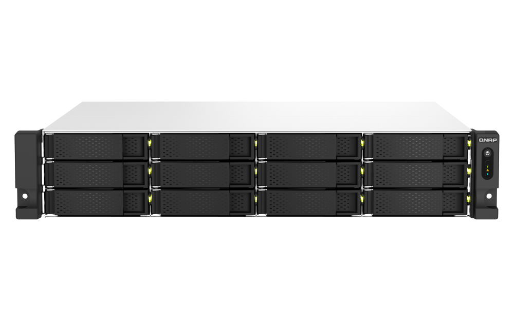 QNAP - TS-1264U-RP-8G-US - QNAP 2U 12-bay NAS/iSCSI IP-SAN, Intel Celeron 4C/4T (up to 2.7GHz), 8GB RAM On-Board, 2.5GbE LAN, 4K HDMI v1.4b, PCIe Expansion Slot, Redundant PSU