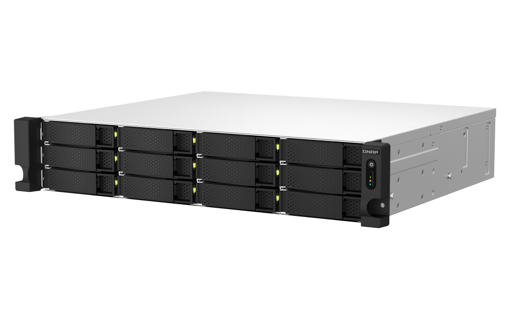 QNAP - TS-1264U-RP-8G-US - QNAP 2U 12-bay NAS/iSCSI IP-SAN, Intel Celeron 4C/4T (up to 2.7GHz), 8GB RAM On-Board, 2.5GbE LAN, 4K HDMI v1.4b, PCIe Expansion Slot, Redundant PSU