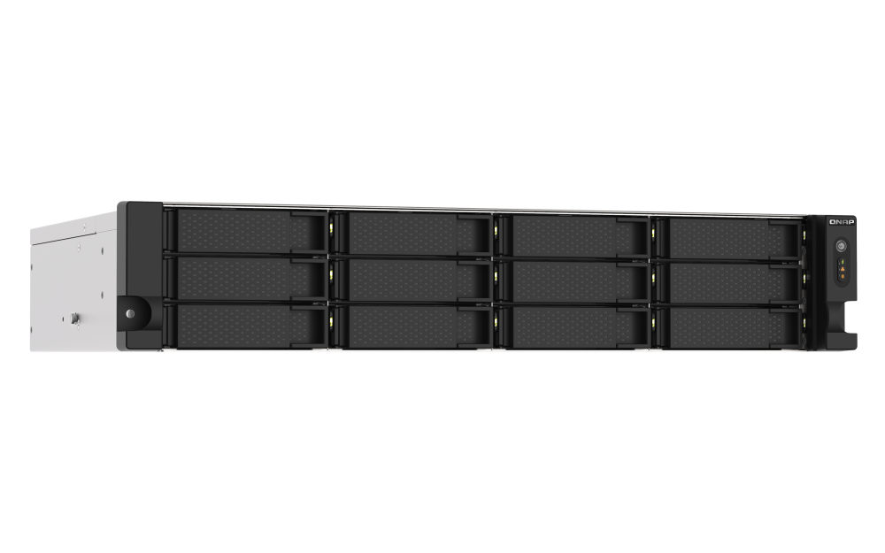 QNAP - TS-1273AU-RP-8G-US - QNAP 2U 12-Bay NAS/iSCSI IP-SAN. AMD Ryzen V1500B Quad-core 2.2GHz, 8GB RAM, 2x2.5GbE LAN, Redundant PSU, Optional 10GbE & M.2 NVMe via PCIe expansion