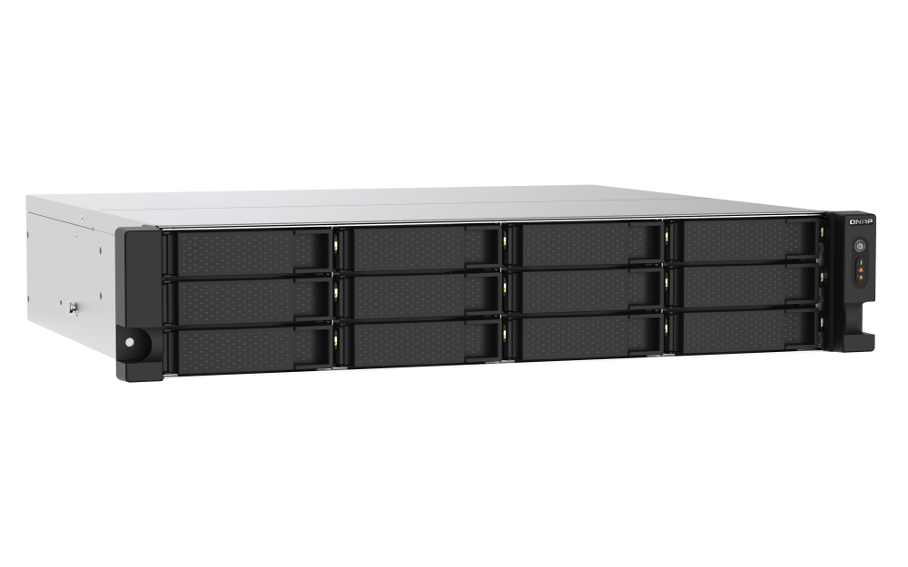 QNAP - TS-1273AU-RP-8G-US - QNAP 2U 12-Bay NAS/iSCSI IP-SAN. AMD Ryzen V1500B Quad-core 2.2GHz, 8GB RAM, 2x2.5GbE LAN, Redundant PSU, Optional 10GbE & M.2 NVMe via PCIe expansion