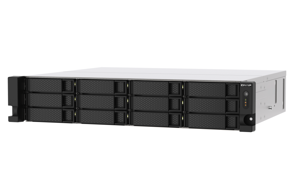 QNAP - TS-1273AU-RP-8G-US - QNAP 2U 12-Bay NAS/iSCSI IP-SAN. AMD Ryzen V1500B Quad-core 2.2GHz, 8GB RAM, 2x2.5GbE LAN, Redundant PSU, Optional 10GbE & M.2 NVMe via PCIe expansion