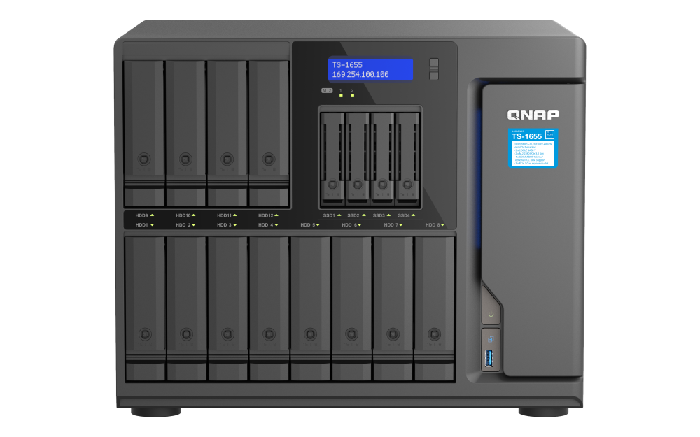 QNAP - TS-1655-8G-US - QNAP TS-1655 16-Bay High-Performance Desktop NAS, Intel Atom C5125 8C/8T 2.8GHz processor, 8 GB UDIMM DDR4 non-ECC RAM