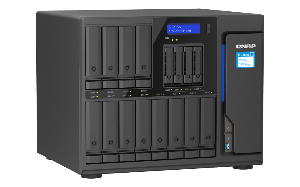 QNAP - TS-1655-8G-US - QNAP TS-1655 16-Bay High-Performance Desktop NAS, Intel Atom C5125 8C/8T 2.8GHz processor, 8 GB UDIMM DDR4 non-ECC RAM