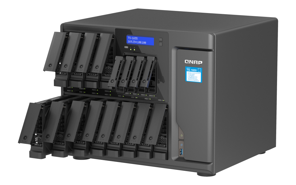 QNAP - TS-1655-8G-US - QNAP TS-1655 16-Bay High-Performance Desktop NAS, Intel Atom C5125 8C/8T 2.8GHz processor, 8 GB UDIMM DDR4 non-ECC RAM