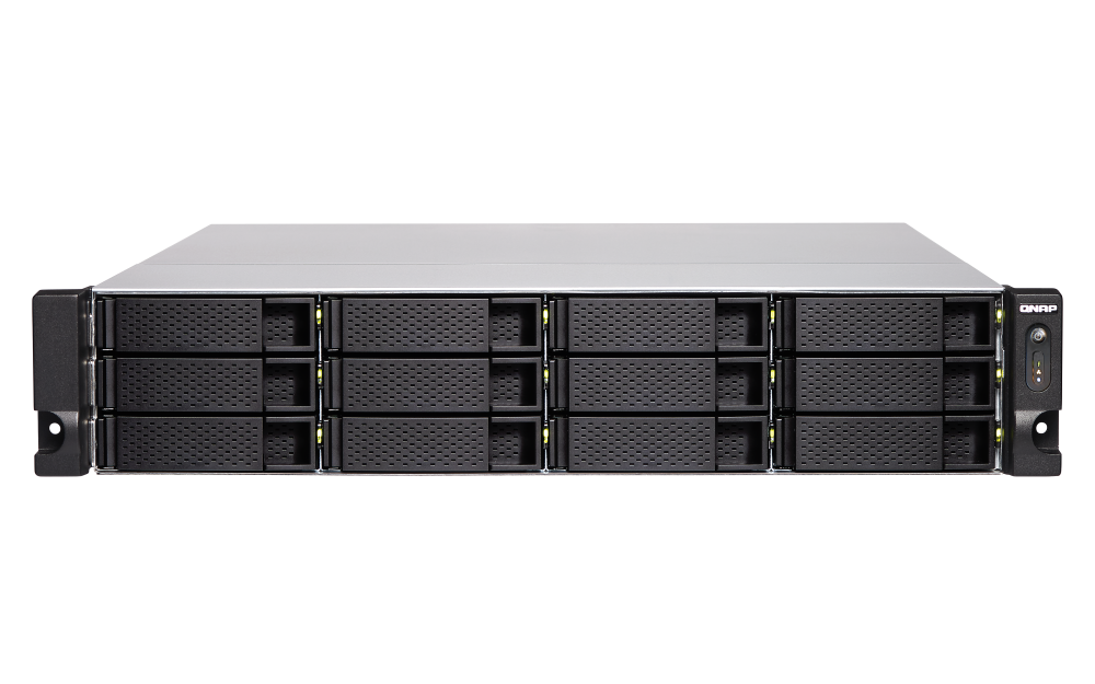 QNAP - TS-1886XU-RP-D1622-8G-US - QNAP 12-Bay 2U Rackmount NAS, Intel Xeon E-2236 6-core 3.4 GHz processor (burst up to 4.8 GHz), 128 GB UDIMM DDR4 (4 x 32GB), 12x 2.5