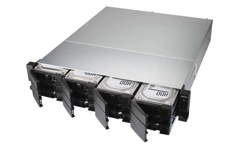 QNAP - TS-1886XU-RP-D1622-8G-US - QNAP 12-Bay 2U Rackmount NAS, Intel Xeon E-2236 6-core 3.4 GHz processor (burst up to 4.8 GHz), 128 GB UDIMM DDR4 (4 x 32GB), 12x 2.5