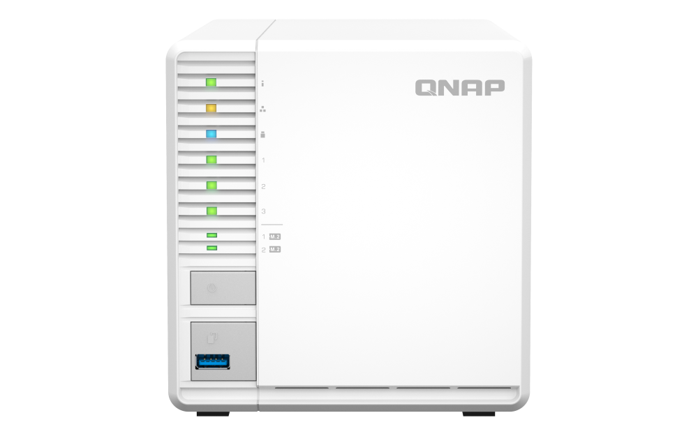QNAP - TS-364-8G-US - QNAP 3-Bay High-Performance desktop NAS with Intel Celeron 4-Core N5105/N5095, 8GB DDR4 RAM (On-Board, Non Expandable), 1 x 2.5GbE, 1 x HDMI 1.4b, 2 x M.2 PCIe Gen 3 Slots