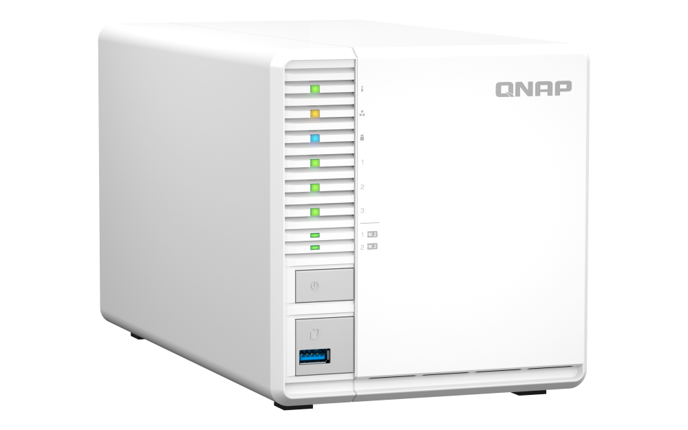 QNAP - TS-364-8G-US - QNAP 3-Bay High-Performance desktop NAS with Intel Celeron 4-Core N5105/N5095, 8GB DDR4 RAM (On-Board, Non Expandable), 1 x 2.5GbE, 1 x HDMI 1.4b, 2 x M.2 PCIe Gen 3 Slots