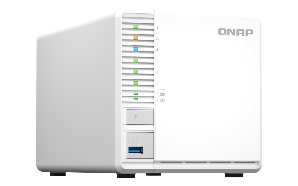 QNAP - TS-364-8G-US - QNAP 3-Bay High-Performance desktop NAS with Intel Celeron 4-Core N5105/N5095, 8GB DDR4 RAM (On-Board, Non Expandable), 1 x 2.5GbE, 1 x HDMI 1.4b, 2 x M.2 PCIe Gen 3 Slots
