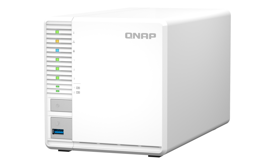 QNAP - TS-364-8G-US - QNAP 3-Bay High-Performance desktop NAS with Intel Celeron 4-Core N5105/N5095, 8GB DDR4 RAM (On-Board, Non Expandable), 1 x 2.5GbE, 1 x HDMI 1.4b, 2 x M.2 PCIe Gen 3 Slots