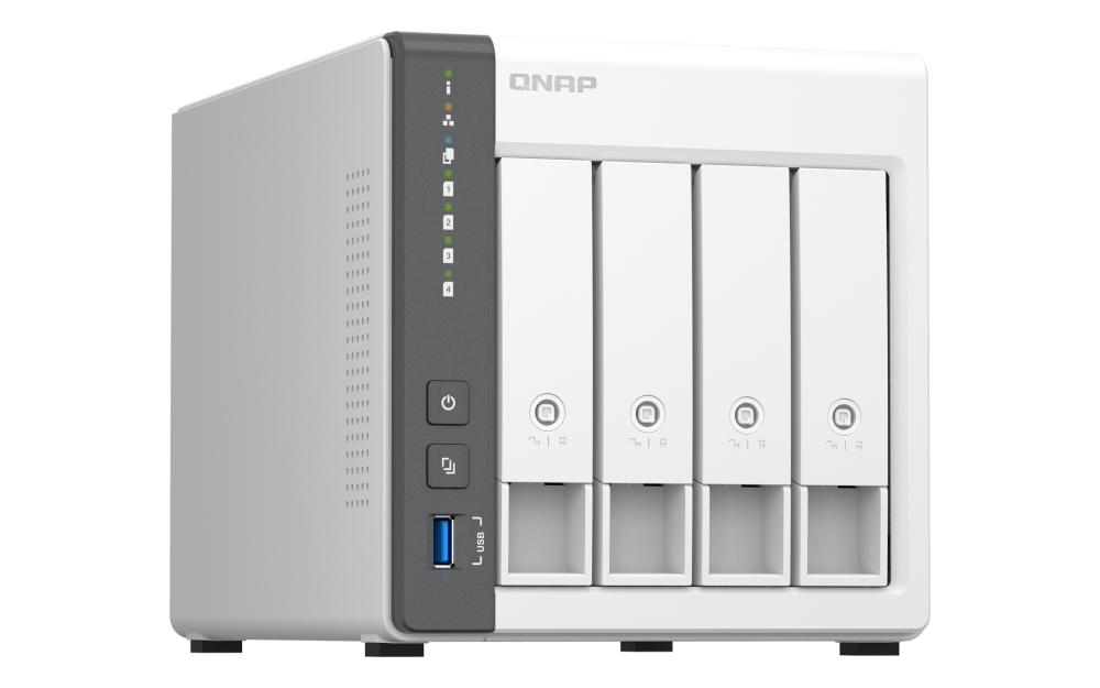 QNAP - TS-433-4G-US - QNAP TS-433 4-Bay Personal Cloud NAS for Backup and Data Sharing. ARM 4-core Cortex-A55 2.0GHz, 4GB on-board RAM