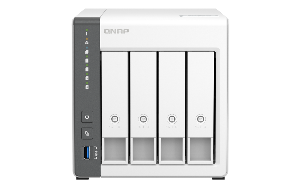 QNAP - TS-433-4G-US - QNAP TS-433 4-Bay Personal Cloud NAS for Backup and Data Sharing. ARM 4-core Cortex-A55 2.0GHz, 4GB on-board RAM