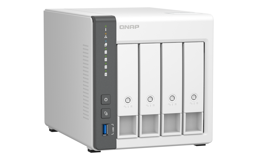 QNAP - TS-433-4G-US - QNAP TS-433 4-Bay Personal Cloud NAS for Backup and Data Sharing. ARM 4-core Cortex-A55 2.0GHz, 4GB on-board RAM
