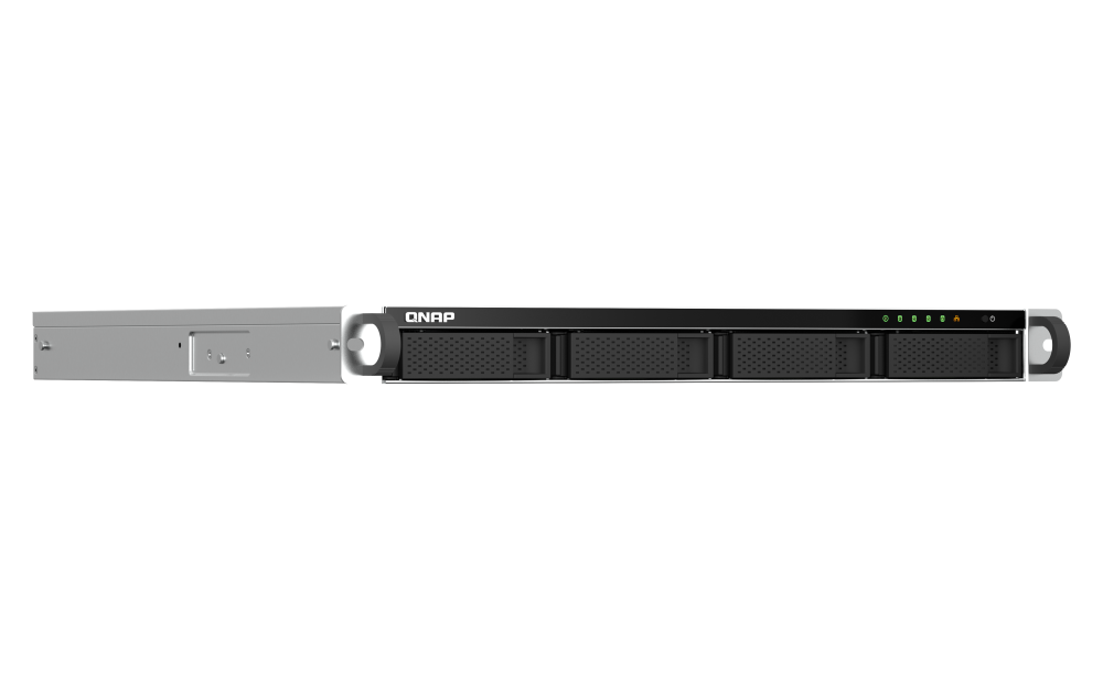 QNAP - TS-464U-4G-US - QNAP 1U 4-bay NAS/iSCSI IP-SAN, Intel Celeron N5105/N5095 4C/4T (up to 2.7GHz), 4GB DDR4 RAM, 2.5GbE LAN, 4K HDMI v1.4b, PCIe Expansion Slot, Single PSU