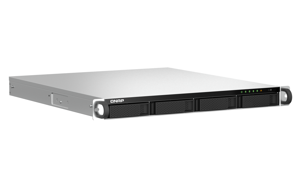 QNAP - TS-464U-8G-US - QNAP 1U 4-bay NAS/iSCSI IP-SAN, Intel Celeron N5105/N5095 4C/4T (up to 2.7GHz), 8GB DDR4 RAM (on-board), 2.5GbE LAN, 4K HDMI v1.4b, PCIe Expansion Slot, Single PSU
