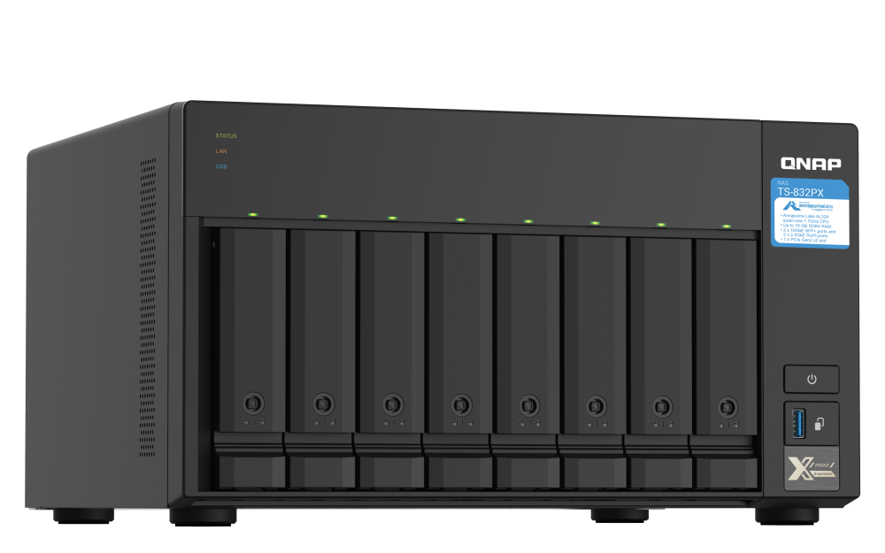 QNAP - TS-832PX-4G-US - QNAP 8-Bay desktop NAS, AL324 64-bit quad-core 1.7GHz, 4GB DDR4 SODIMM RAM (1 x 4GB, max 16GB)