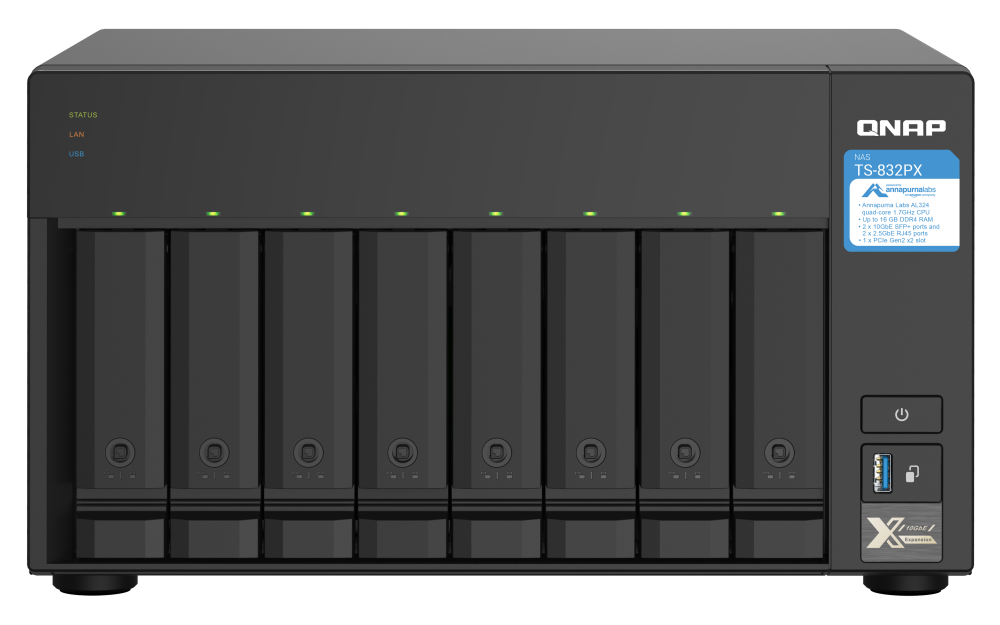 QNAP - TS-832PX-4G-US - QNAP 8-Bay desktop NAS, AL324 64-bit quad-core 1.7GHz, 4GB DDR4 SODIMM RAM (1 x 4GB, max 16GB)