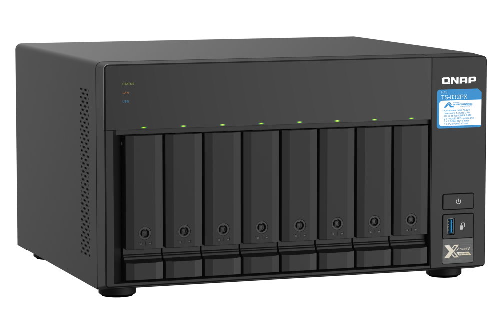 QNAP - TS-832PX-4G-US - QNAP 8-Bay desktop NAS, AL324 64-bit quad-core 1.7GHz, 4GB DDR4 SODIMM RAM (1 x 4GB, max 16GB)