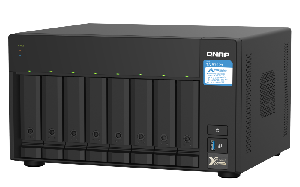 QNAP - TS-832PX-4G-US - QNAP 8-Bay desktop NAS, AL324 64-bit quad-core 1.7GHz, 4GB DDR4 SODIMM RAM (1 x 4GB, max 16GB)