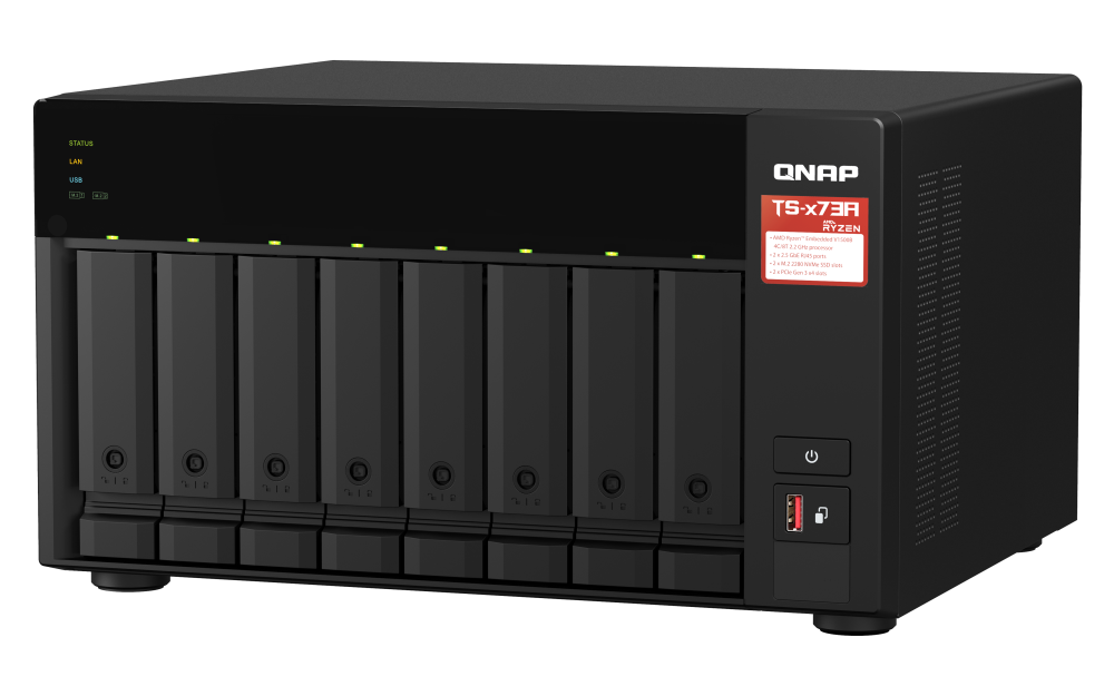 QNAP - TS-873A-8G-US - QNAP Desktop 8-bay NAS/iSCSI IP-SAN, AMD Ryzen V1000 series V1500B 4C/8T 2.2 GHz, 8GB RAM, two 2.5GbE, 10G-ready