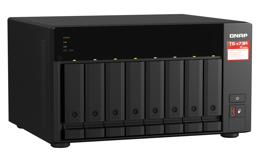 QNAP - TS-873A-8G-US - QNAP Desktop 8-bay NAS/iSCSI IP-SAN, AMD Ryzen V1000 series V1500B 4C/8T 2.2 GHz, 8GB RAM, two 2.5GbE, 10G-ready