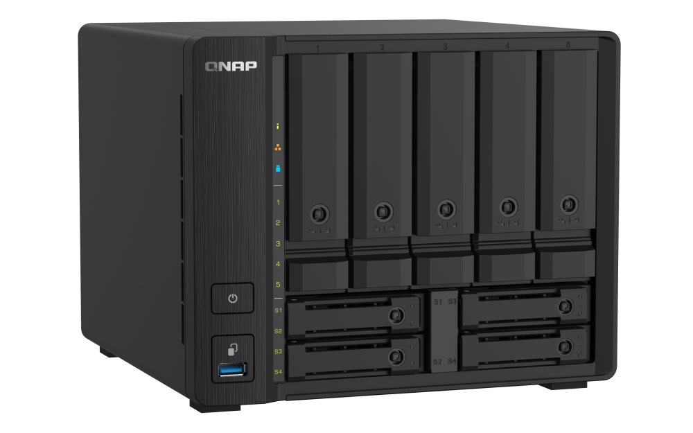 QNAP - TS-932PX-4G-US - QNAP TS-932PX 5 (+4) Bay 64-bit NAS with Hardware Encryption, Quad Core 1.7GHz, 4GB RAM, 2 x 10GbE(SFP+) LAN ,2 x 2.5GbE (2.5G/1G) LAN