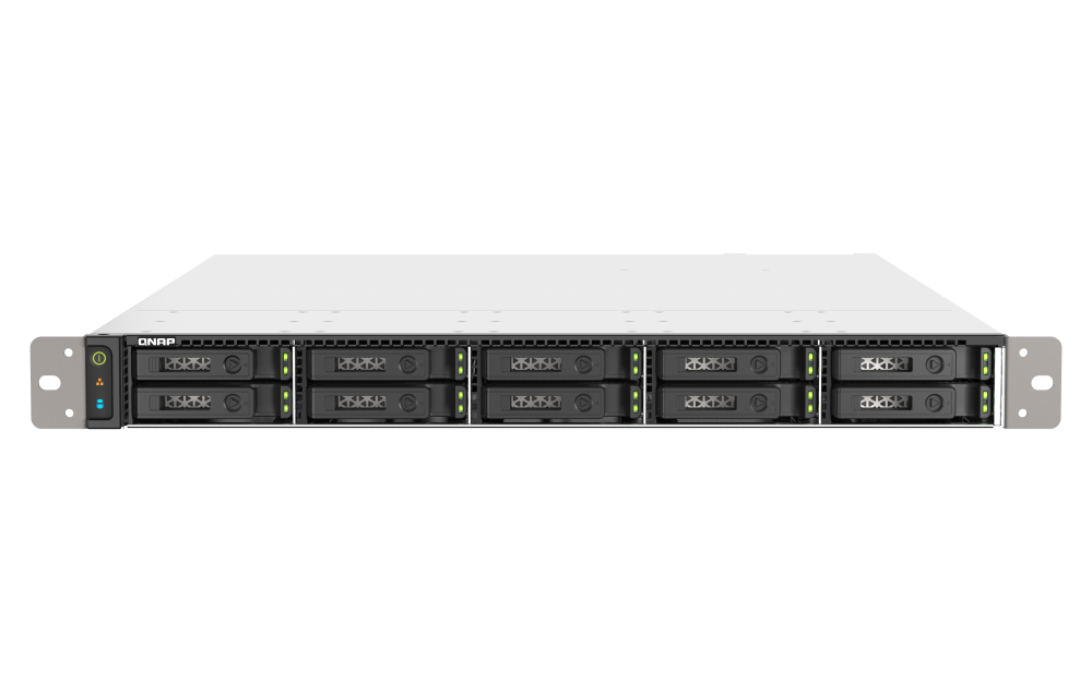 QNAP - TS-h1090FU-7232P-64G-US - QNAP 10-Bay 1U all flash NAS, U.2/U.3 NVMe Gen 4 x 4 and SATA 6Gbps bays, AMD EPYC 7232P 8C/16T Processor, 64GB RDIMM DDR4 ECC RAM, 25GbE, 2.5 GbE, PCIe Gen4 slots, Redundant PSU, Without Rail Kil (RAIL-B02)